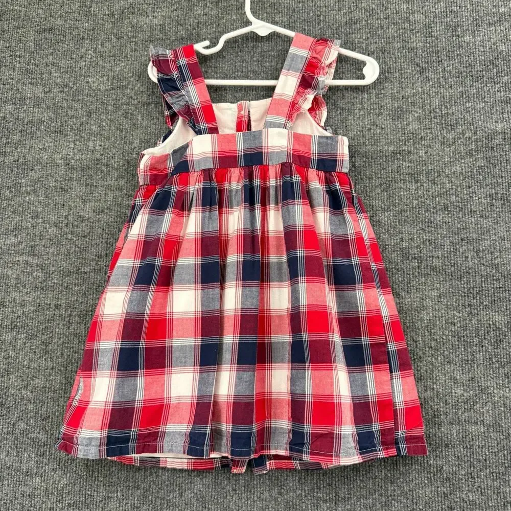 Oshkosh B'gosh Girls Jumper Sleeveless Dress Size 3 Red White Blue Plaid Cotton